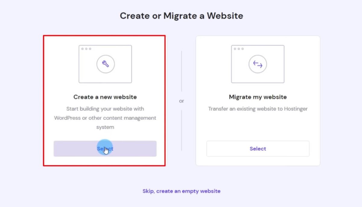 hostinger create new website